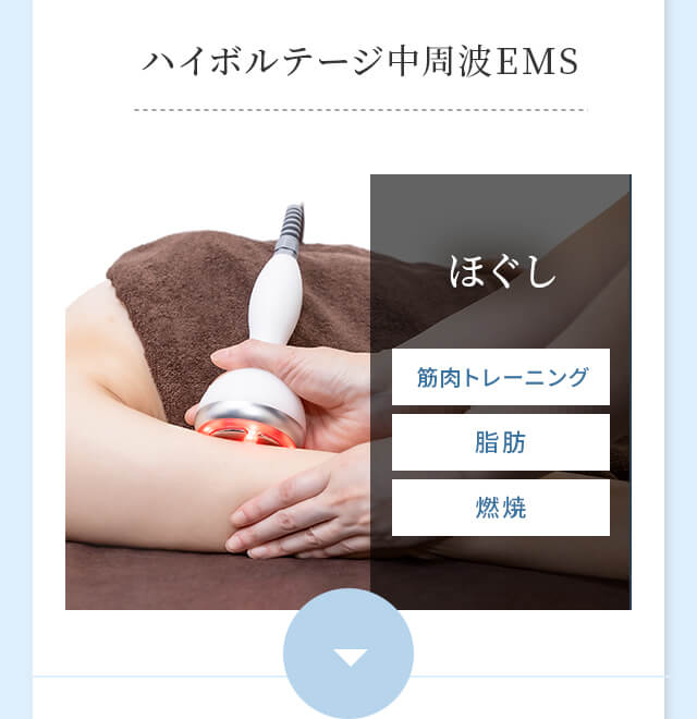 ハイボルテージ中周波EMS：ほぐし（筋肉トレーニング・脂肪・燃焼）